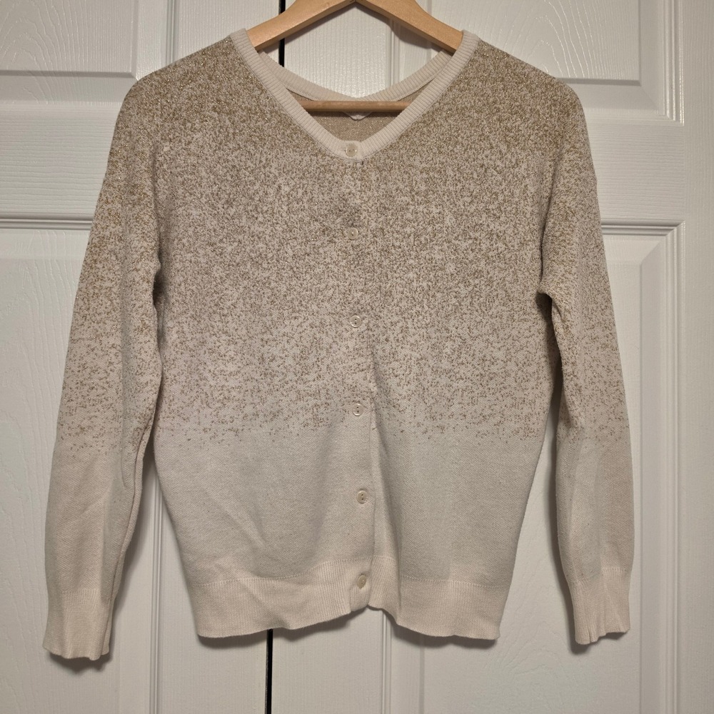 Soffella Gold Metallic Shimmer Speckled V-Neck Button Front Cardigan Size Medium